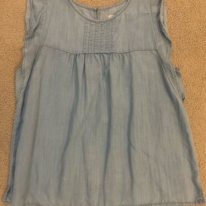 LOFT Chambray Ruffle Cap Sleeve Top, Size Large